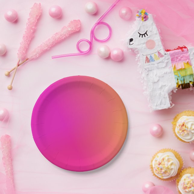 Plato De Papel Ombre amarillo Naranja rosa (Fiesta)