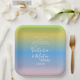 Plato De Papel Ombre Arcoíris Amarillo Azul Rosa Boda  Agradecimi