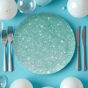Plato De Papel Ombre Brillo Verde Teal