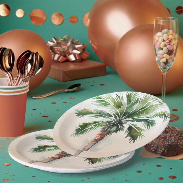 Plato De Papel Ombre de palmera tropical (Multi)
