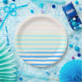 Plato De Papel Ombre de rayas azules