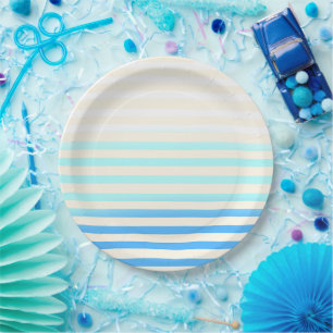 Plato De Papel Ombre de rayas azules