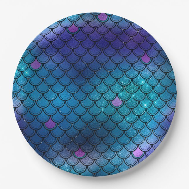 Plato De Papel Ombre Purpurina Mermaid Scales (Anverso)