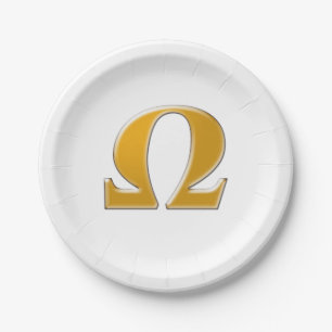 Plato De Papel Omega griego dorado - Símbolo de resistencia