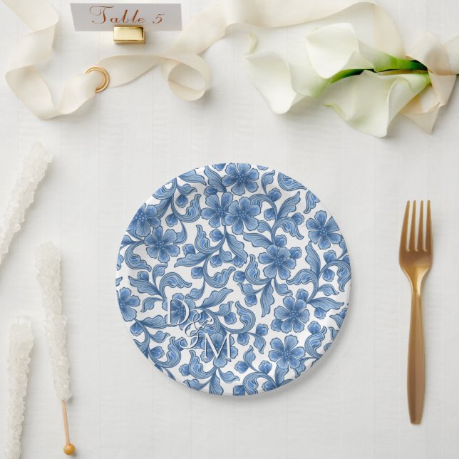 Plato De Papel Omphalodes Blue Floral (Boda)