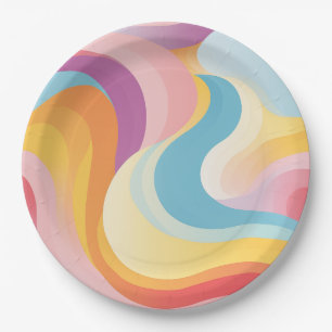 Plato De Papel Onda arco iris retro