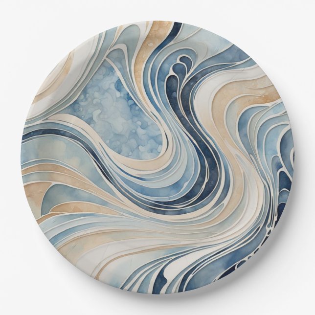 Plato De Papel Ondas abstractas (Anverso)