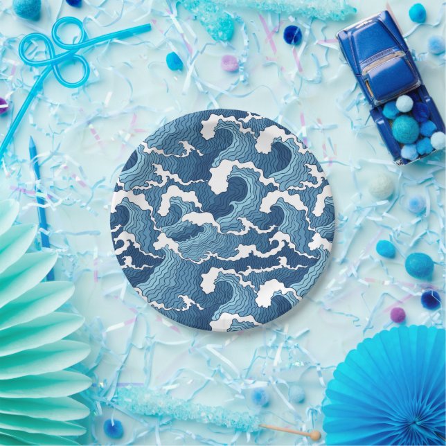 Plato De Papel Ondas abstractas (Fiesta)