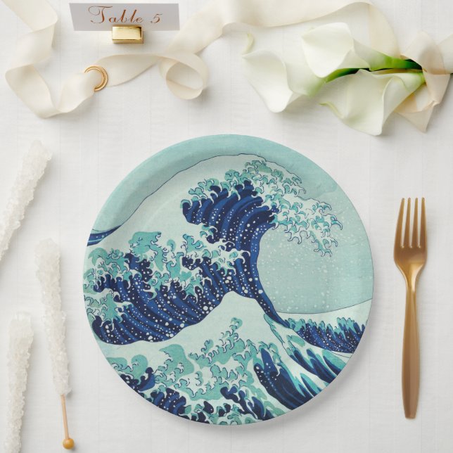 Plato De Papel Ondas azules de Hokusai (Boda)