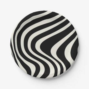 Plato De Papel Ondas retro en blanco y negro