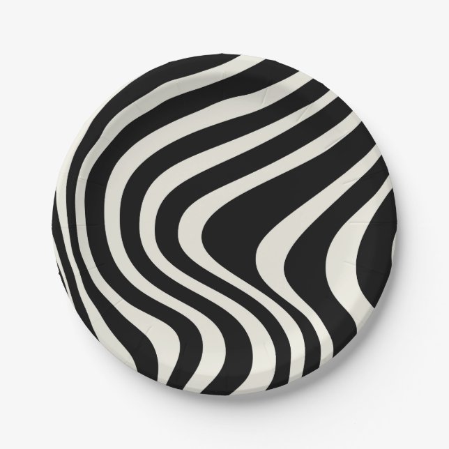 Plato De Papel Ondas retro en blanco y negro (Anverso)