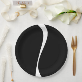 Plato De Papel Ondas simples 2 - Blanco y negro