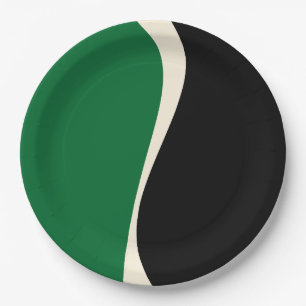 Plato De Papel Ondas simples 2 en verde, crema y negro
