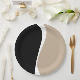 Plato De Papel Ondas simples 2 - Taupe, Negro y Blanco