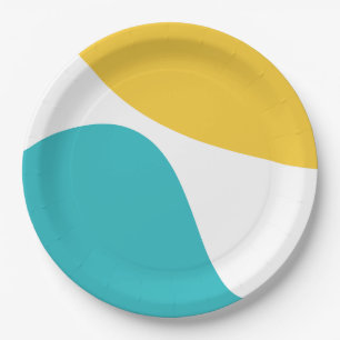 Plato De Papel Ondas simples 4 - Turquesa y Amarilla