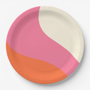 Plato De Papel Ondas simples - rosa, Naranja y crema
