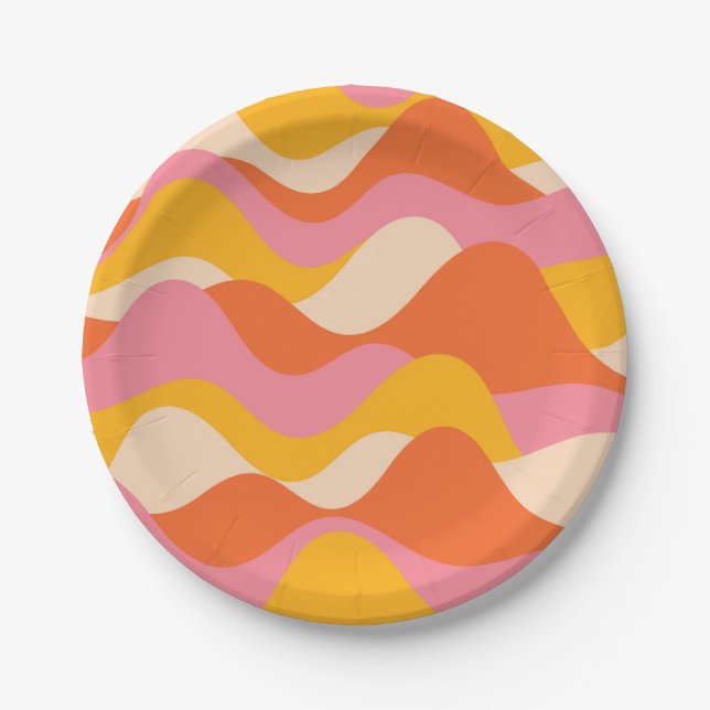 Plato De Papel Ondas tormentosas de estilo retro (Anverso)