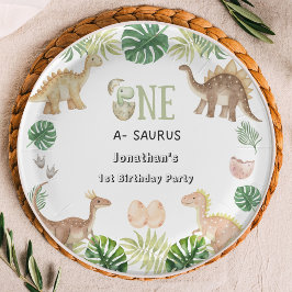 Plato De Papel One a Saurus 1er Birthday Paper Plate