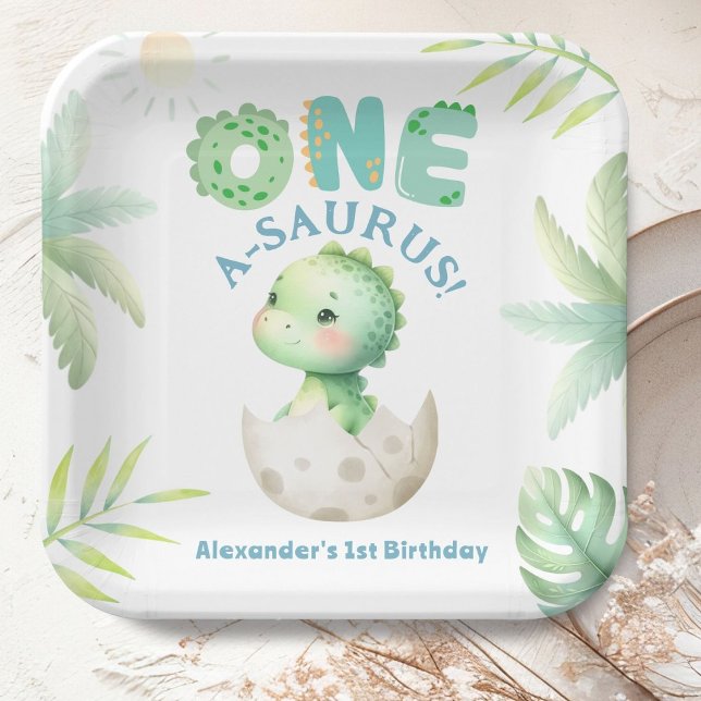 Plato De Papel One A-Saurus Cute Dino Boy Dinosaur 1er cumpleaños (Subido por el creador)