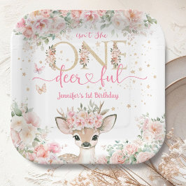 Plato De Papel One-Deer-Ful 1st Birthday Girl Pink Fawn
