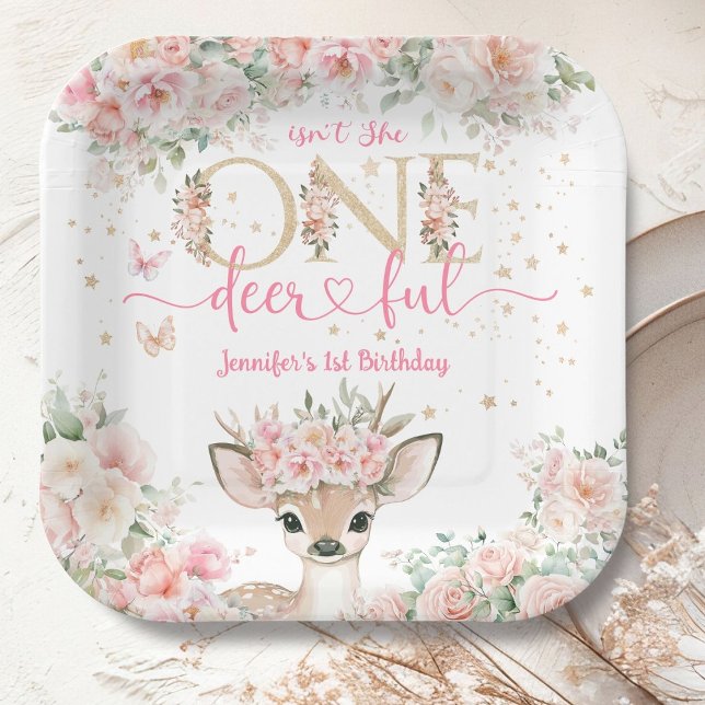 Plato De Papel One-Deer-Ful 1st Birthday Girl Pink Fawn (Subido por el creador)