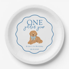Plato De Papel One Golden Year Doodle Puppy First Birthday Party