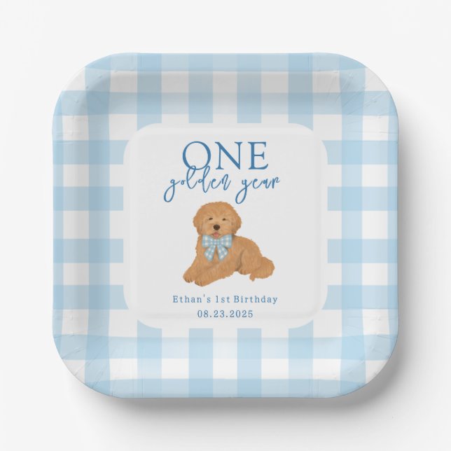 Plato De Papel One Golden Year Golden Doodle Boys Birthday (Anverso)