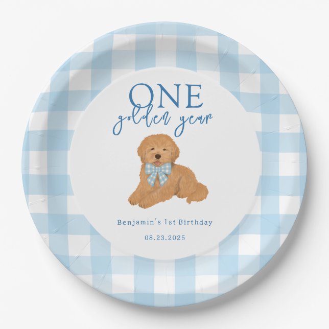 Plato De Papel One Golden Year Golden Doodle Boys Birthday (Anverso)