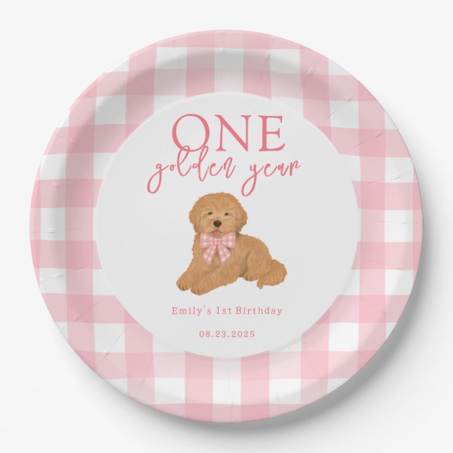 Plato De Papel One Golden Year Golden Doodle Girls Birthday (Anverso)