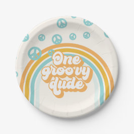 Plato De Papel One Groovy Dude Retro Boy primer cumpleaños