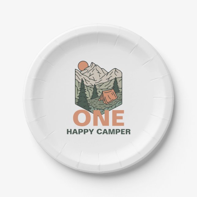 Plato De Papel One Happy Camper First Birthday (Anverso)