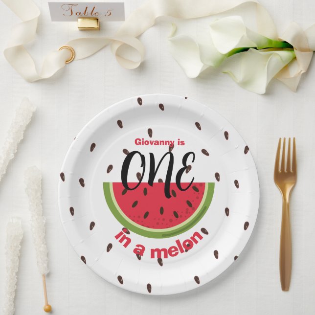 Plato De Papel One in a Melon 1st Birthday Party (Boda)