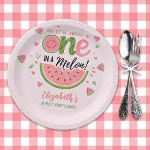 Plato De Papel One in a Melon Adorable First Birthday Girl