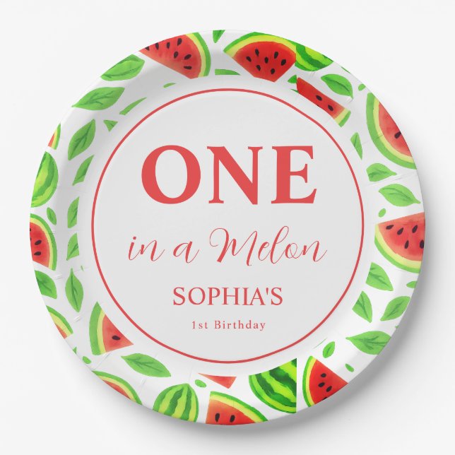 Plato De Papel One In A Melon First Birthday  (Anverso)