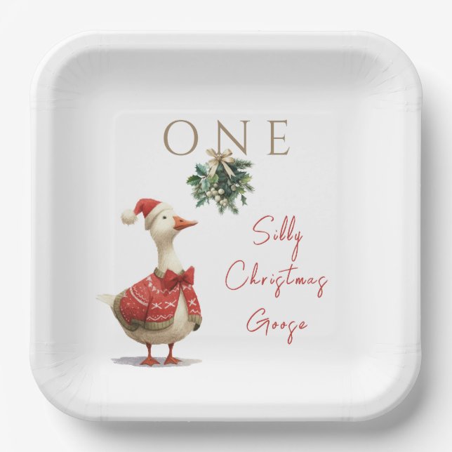 Plato De Papel One Silly Christmas Goose Fest Winter Birthday (Anverso)