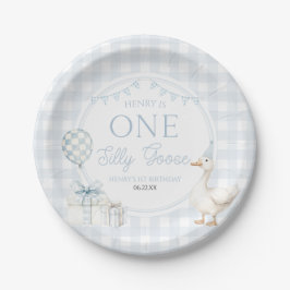 Plato De Papel ONE Silly Goose Blue 1st Birthday Party