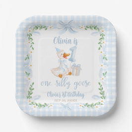 Plato De Papel One Silly Goose Blue Bow Floral 1st Birthday