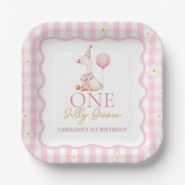 Plato De Papel One Silly Goose Daisy Gingham Primer cumpleaños