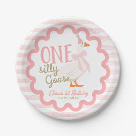 Plato De Papel One Silly Goose Pink Bow 1st Birthday