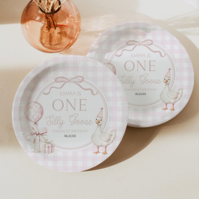 Plato De Papel ONE Silly Goose Pink Bow 1st Birthday Party (Subido por el creador)