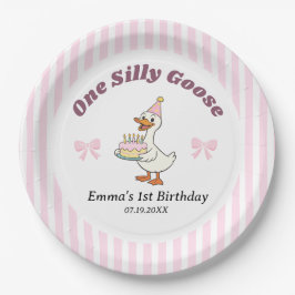 Plato De Papel One Silly Goose Pink Bow Girl 1st Birthday Party