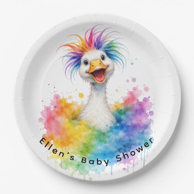 Plato De Papel One Silly Goose Rainbow Baby Shower (Anverso)
