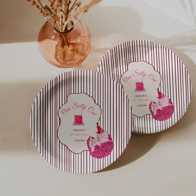 Plato De Papel One Silly Pink Kitty 1st Birthday (Subido por el creador)