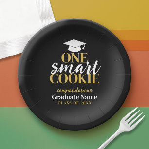 Plato De Papel One Smart Cookie - Graduación moderna de oro negro