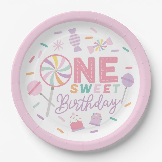 Plato De Papel One Sweet Birthday 9" Paper Plate (Anverso)