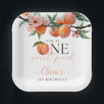 Plato De Papel One Sweet Peach 1st Birthday<br><div class="desc">These charming first birthday party paper plates feature a peaches and blossom watercolor,  along with elegant script typography. Designed by Thisisnotme©</div>