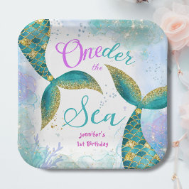 Plato De Papel ¡Oneder El Mar! Primeros cumpleaños de la sirena m