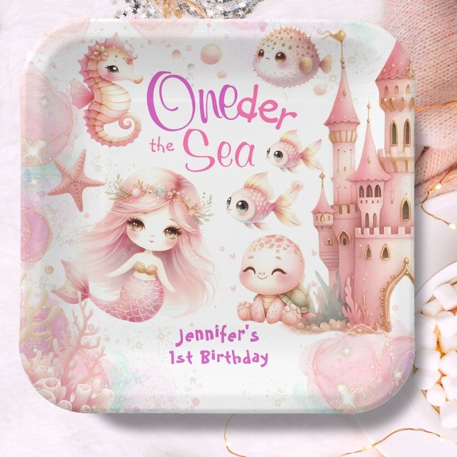 Plato De Papel ONEder The Sea 1er cumpleaños Chica lindo rosado (Subido por el creador)