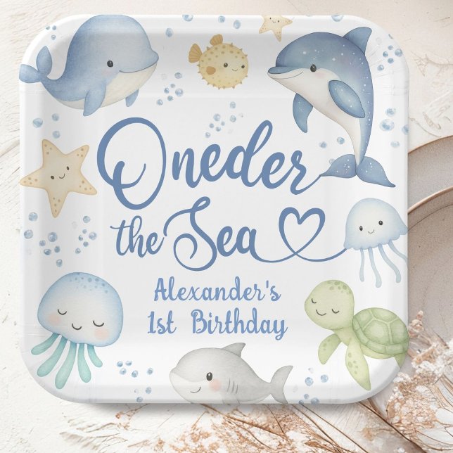 Plato De Papel ONEder The Sea Boy 1st Birthday Cute Ocean (Subido por el creador)