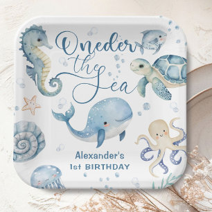 Plato De Papel ONEder The Sea Boy Primer cumpleaños Cute océano a
